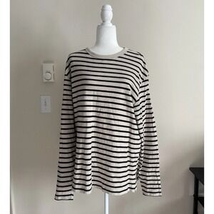 MNG by Mango Striped Top Womens XXL Plus Size Brown Cream Minimalist Neutral